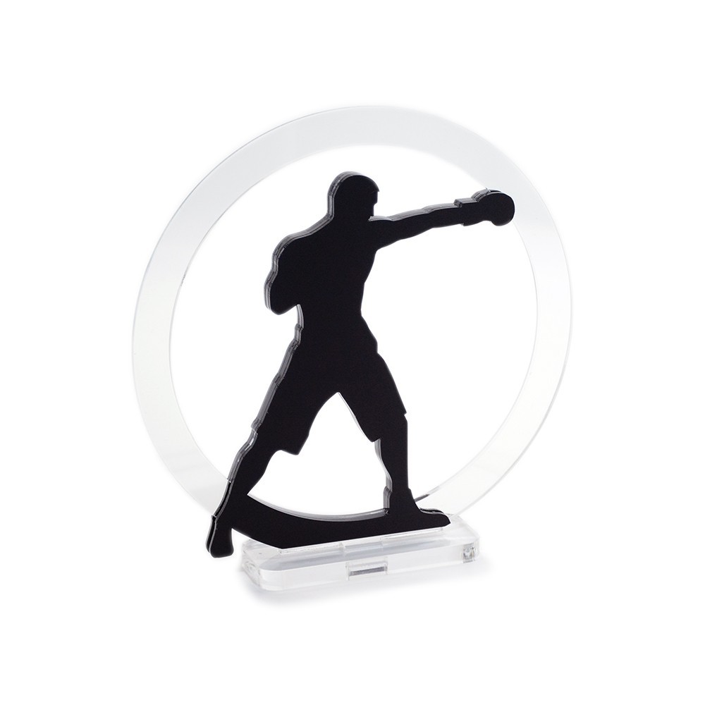 Trofeo Nero Opaco in plexiglass trasparente retrostampato cerchio pugile