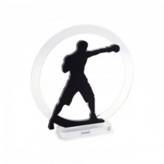 Trofeo Nero Opaco in plexiglass trasparente retrostampato cerchio pugile