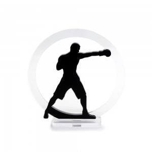 Trofeo Nero Opaco in plexiglass trasparente retrostampato cerchio pugile