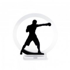 Trofeo Nero Opaco in plexiglass trasparente retrostampato cerchio pugile