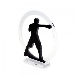 Trofeo Nero Opaco in plexiglass trasparente retrostampato cerchio pugile