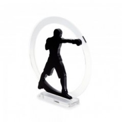 Trofeo Nero Opaco in plexiglass trasparente retrostampato cerchio pugile