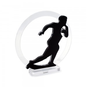 Trofeo Nero Opaco in plexiglass trasparente retrostampato cerchio rugbista