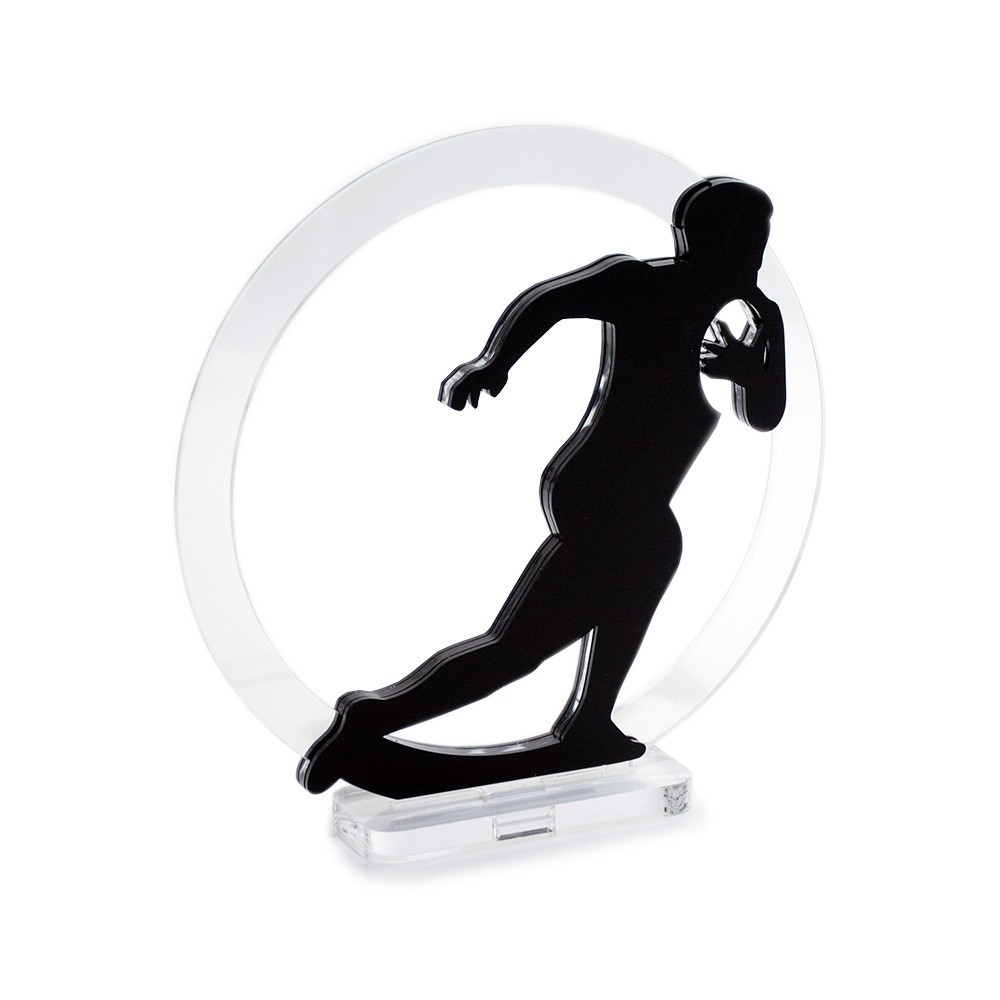 Trofeo Nero Opaco in plexiglass trasparente retrostampato cerchio rugbista
