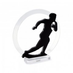 Trofeo Nero Opaco in plexiglass trasparente retrostampato cerchio rugbista