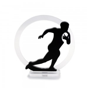 Trofeo Nero Opaco in plexiglass trasparente retrostampato cerchio rugbista