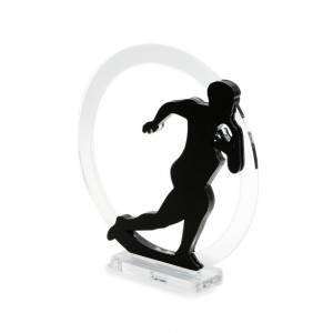 Trofeo Nero Opaco in plexiglass trasparente retrostampato cerchio rugbista