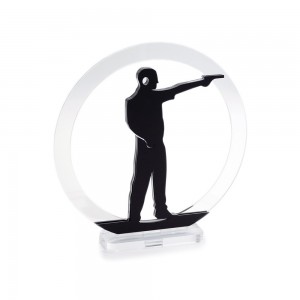 Trofeo Nero Opaco in plexiglass trasparente retrostampato cerchio tiro sportivo con pistola