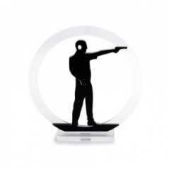 Trofeo Nero Opaco in plexiglass trasparente retrostampato cerchio tiro sportivo con pistola