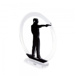 Trofeo Nero Opaco in plexiglass trasparente retrostampato cerchio tiro sportivo con pistola