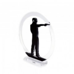 Trofeo Nero Opaco in plexiglass trasparente retrostampato cerchio tiro sportivo con pistola