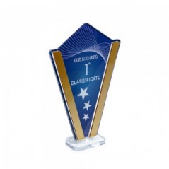 Trofeo Podio in plexiglass trasparente retrostampato a V oro