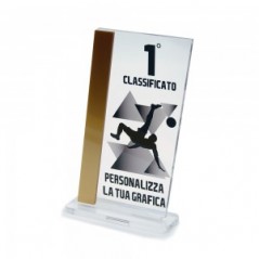 Trofeo Podio in plexiglass trasparente retrostampato parallelogramma verticale oro