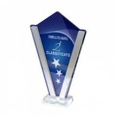 Trofeo Podio in plexiglass trasparente retrostampato a V argento