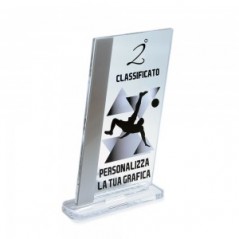Trofeo Podio in plexiglass trasparente retrostampato parallelogramma verticale argento