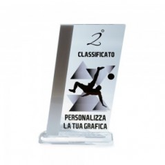 Trofeo Podio in plexiglass trasparente retrostampato parallelogramma verticale argento