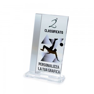 Trofeo Podio in plexiglass trasparente retrostampato parallelogramma verticale argento