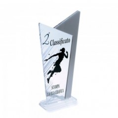 Trofeo Podio in plexiglass trasparente retrostampato doppio trapezio scaleno argento