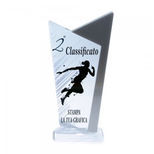 Trofeo Podio in plexiglass trasparente retrostampato doppio trapezio scaleno argento