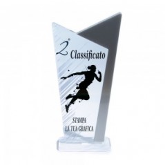 Trofeo Podio in plexiglass trasparente retrostampato doppio trapezio scaleno argento