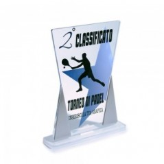 Trofeo Podio in plexiglass trasparente retrostampato doppio trapezio isoscele argento
