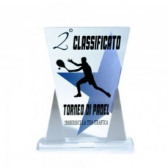 Trofeo Podio in plexiglass trasparente retrostampato doppio trapezio isoscele argento