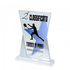 Trofeo Podio in plexiglass trasparente retrostampato doppio trapezio isoscele argento
