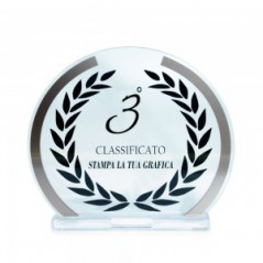 Trofeo Podio in plexiglass trasparente retrostampato cerchio bronzo
