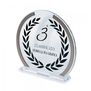 Trofeo Podio in plexiglass trasparente retrostampato cerchio bronzo