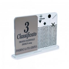 Trofeo Podio in plexiglass trasparente retrostampato doppio rettangolo verticale con angoli superiori arrotondati bronzo