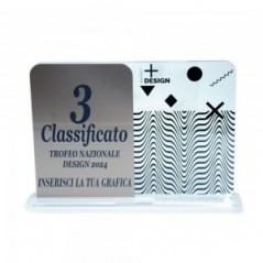 Trofeo Podio in plexiglass trasparente retrostampato doppio rettangolo verticale con angoli superiori arrotondati bronzo