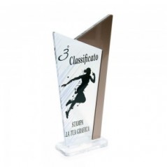 Trofeo Podio in plexiglass trasparente retrostampato doppio trapezio scaleno bronzo