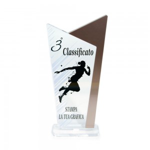Trofeo Podio in plexiglass trasparente retrostampato doppio trapezio scaleno bronzo