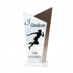 Trofeo Podio in plexiglass trasparente retrostampato doppio trapezio scaleno bronzo