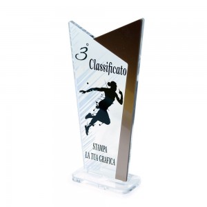 Trofeo Podio in plexiglass trasparente retrostampato doppio trapezio scaleno bronzo