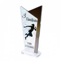 Trofeo Podio in plexiglass trasparente retrostampato doppio trapezio scaleno bronzo