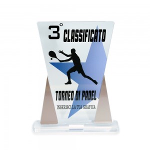 Trofeo Podio in plexiglass trasparente retrostampato doppio trapezio isoscele bronzo
