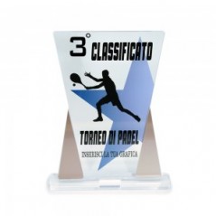 Trofeo Podio in plexiglass trasparente retrostampato doppio trapezio isoscele bronzo