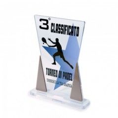 Trofeo Podio in plexiglass trasparente retrostampato doppio trapezio isoscele bronzo
