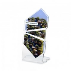 Targa Smart in plexiglass trasparente retrostampato doppio pentagono irregolare e triangolo
