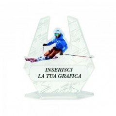 Targa Sport in plexiglass trasparente retrostampato esagono sciatore
