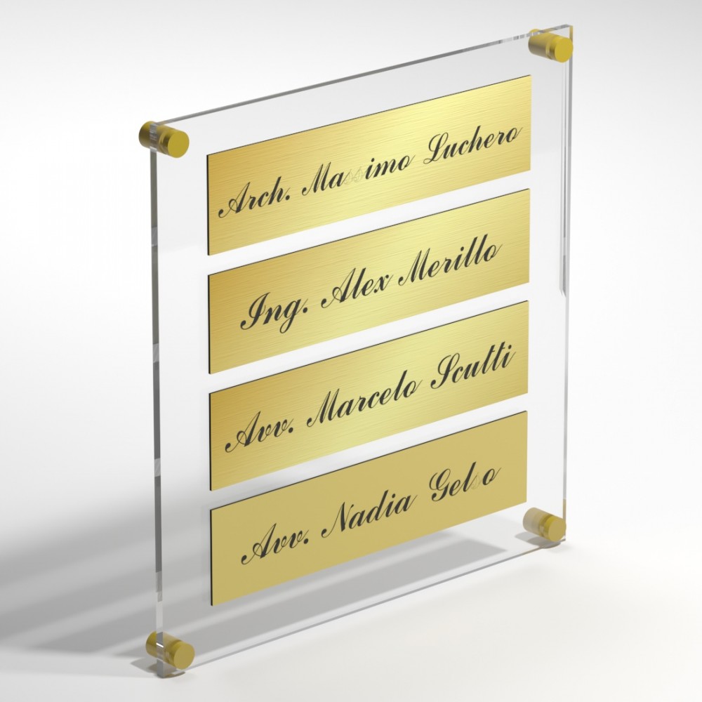 Targa in Plexiglass+ABS colore Gold con testo inciso tipologia 4 Moduli Small