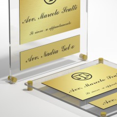 Targa in Plexiglass+ABS colore Gold con testo inciso tipologia 1+1 Large+Small