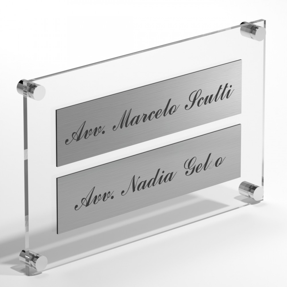 Targa in Plexiglass+ABS colore Silver con testo inciso tipologia 2 Moduli Small