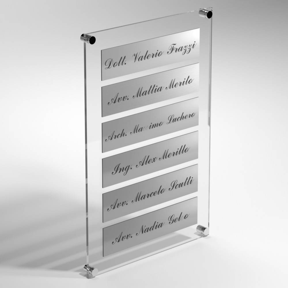 Targa in Plexiglass+ABS colore Silver con testo inciso tipologia 6 Moduli Small