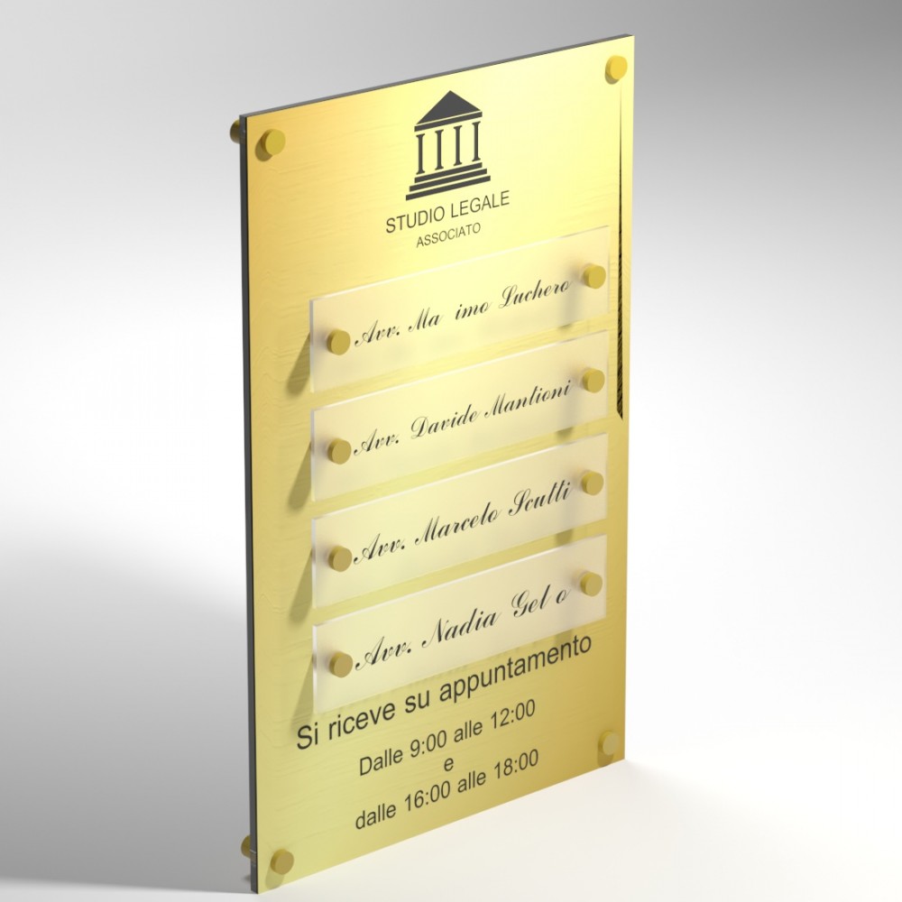 Targa in Plexiglass Stampata e Incisa colore Gold tipologia 4 Moduli Small