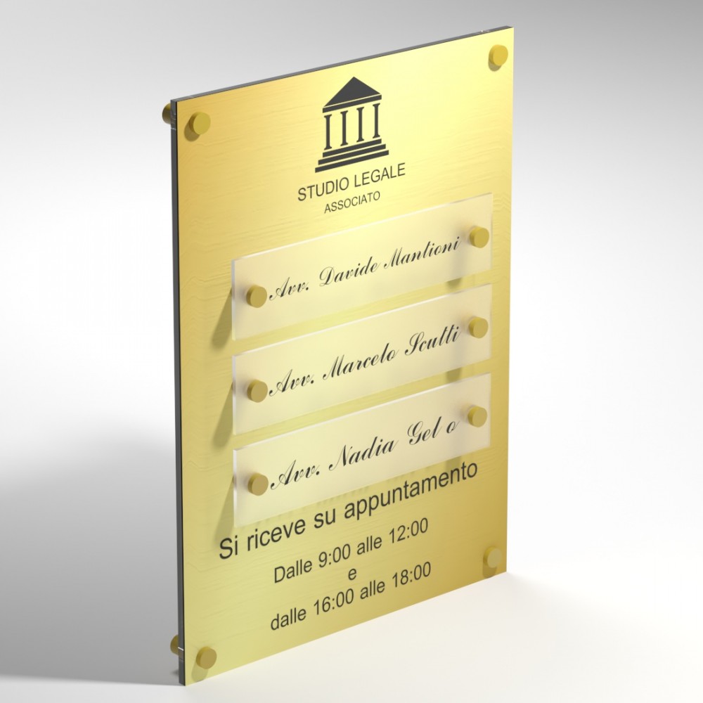 Targa in Plexiglass Stampata e Incisa colore Gold tipologia 3 Moduli Small