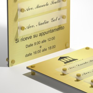Targa in Plexiglass Stampata e Incisa colore Gold tipologia 3 Moduli Small