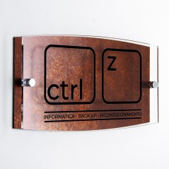 Targa Doppia Lastra in Alluminio Composito Corten e Plexiglass Trasparente Stampata Ellisse Moderna