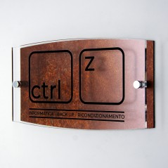 Targa Doppia Lastra in Alluminio Composito Corten e Plexiglass Trasparente Stampata Ellisse Moderna